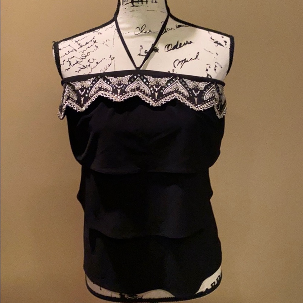 White House Black Market black jeweled halter S‎